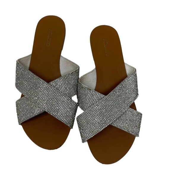 Arezzo Women's Rhinestone Criss Cross Strap Slide Sandals Size 7 - Picture 2 of 9